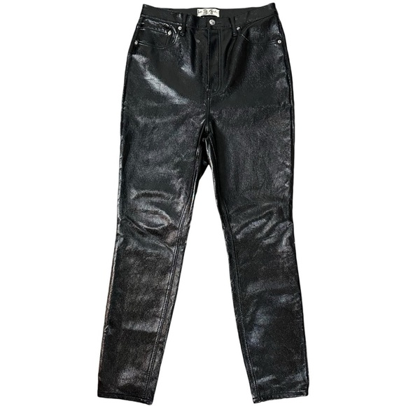 Free People Liquid Black Vinyl Jeans Size 31 Retro 70s Latex Shiny Goth Punk New - Picture 9 of 17